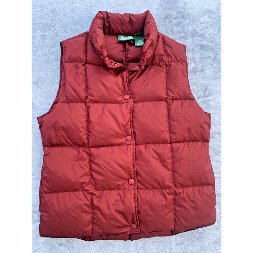 LL Bean Red Goose Down Puffer Vest Womens Small Reg Snap Up Quilted Gorpcore